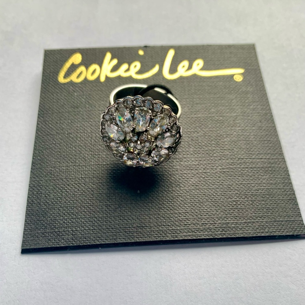 🔮 Genuine Crystal Adjustable Silver Tone Ring by Cookie Lee - Picture 6 of 6